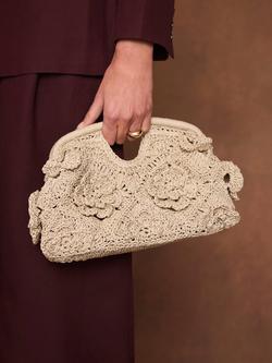 Mint Velvet Floral Crochet Clutch Bag, Natural Cream - view 2, Natural Cream