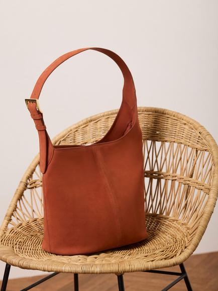 Mint Velvet Buckle Shoulder Strap Suede Bucket Bag, Orange Multi Orange - view 2, Orange Multi Orange
