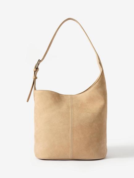 Mint Velvet Buckle Shoulder Strap Suede Bucket Bag, Natural Natural, Natural Natural