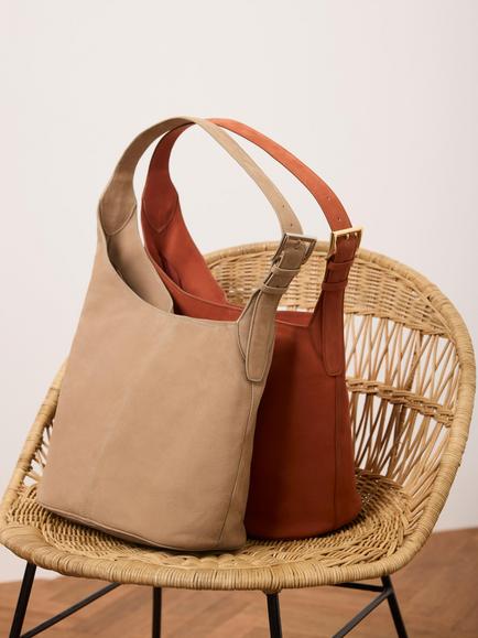 Mint Velvet Buckle Shoulder Strap Suede Bucket Bag, Natural Natural - view 2, Natural Natural