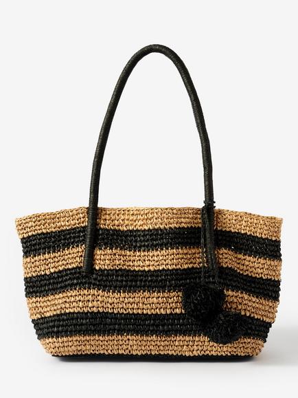 Mint Velvet Stripe Paper Tote Bag, Natural Natural, Natural Natural