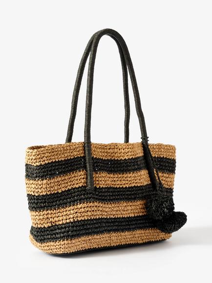 Mint Velvet Stripe Paper Tote Bag, Natural Natural - view 2, Natural Natural