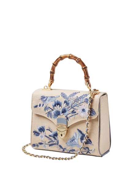 Aspinal of London Mayfair Embroidered Canvas Grab Bag, Skyblue - view 2, Skyblue