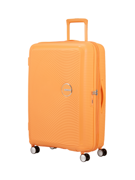 American Tourister Soundbox 4-Wheel Spinner 77cm Expandable Large Suitcase, Papaya Pop