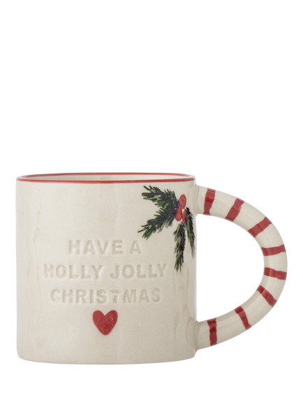 Bloomingville Jovida Christmas Stoneware Mug, 300ml, Beige, White