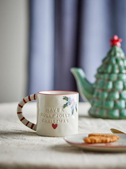 Bloomingville Jovida Christmas Stoneware Mug, 300ml, Beige - view 2, White