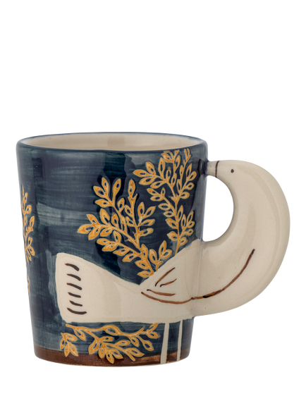 Bloomingville Hezha Bird Stoneware Mug, 260ml, Blue, Blue