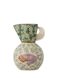 Bloomingville Hezha Bird Stoneware Jug, 1.5L, Green, Green