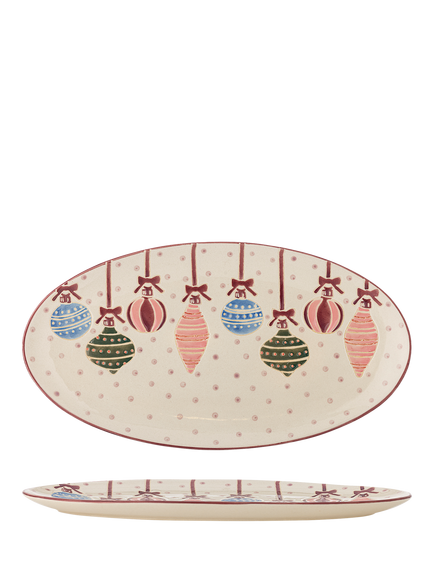 Bloomingville Ornamentia Christmas Oval Stoneware Serving Platter, 32cm, White, White