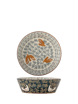 Bloomingville Hezha Bird Stoneware Serving Bowl, 28cm, Blue, Blue