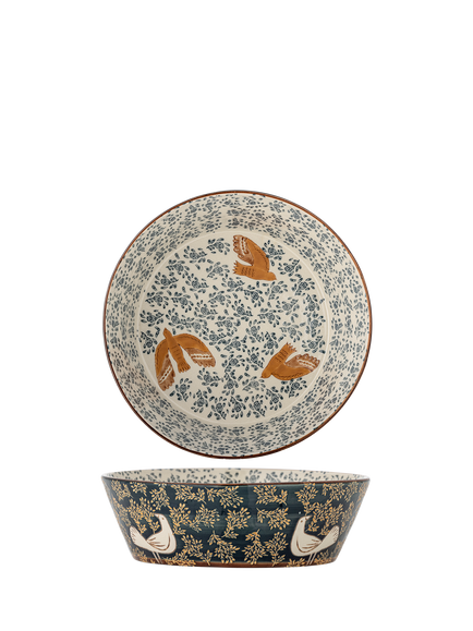 Bloomingville Hezha Bird Stoneware Serving Bowl, 28cm, Blue, Blue