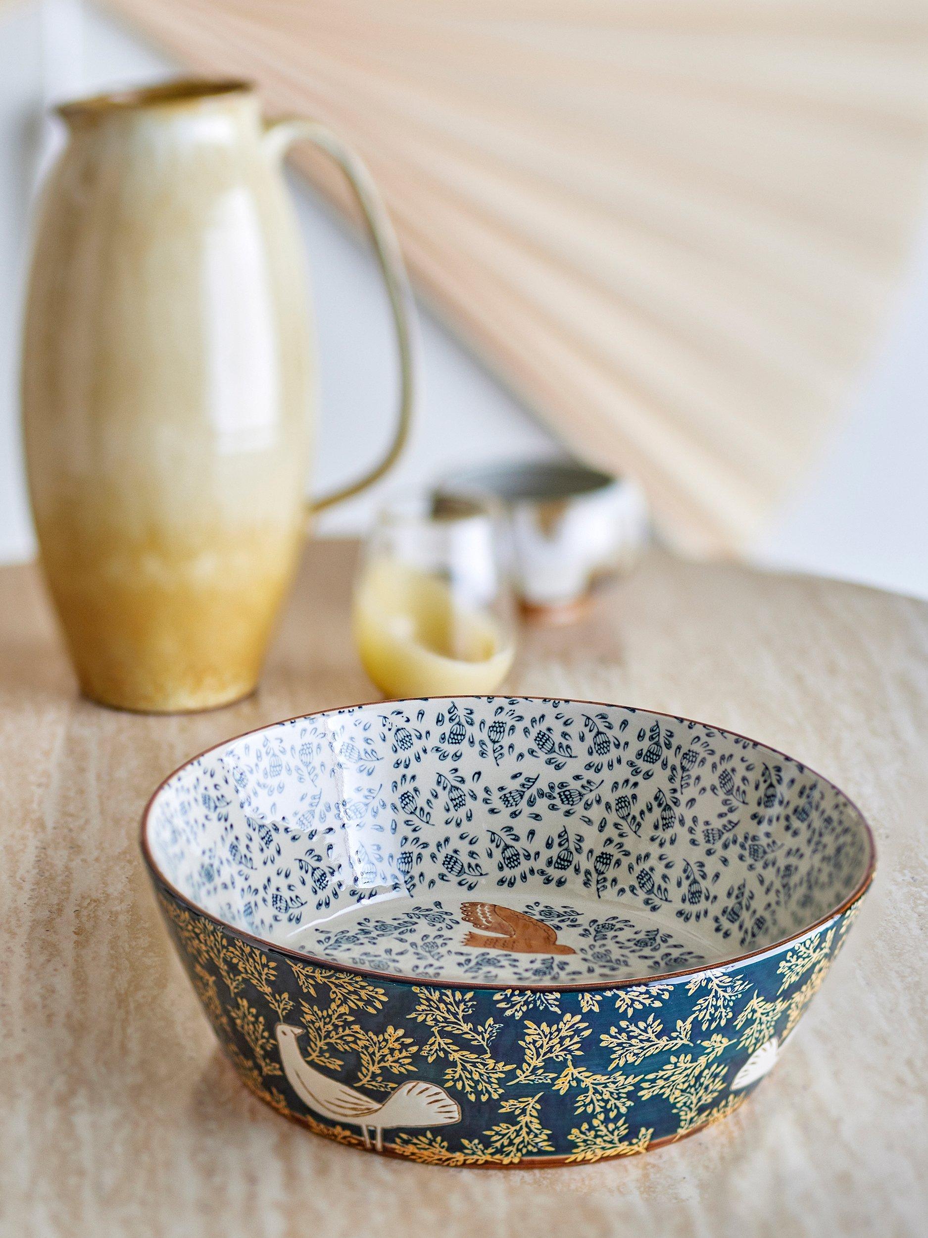Bloomingville Hezha Bird Stoneware Serving Bowl, 28cm, Blue
