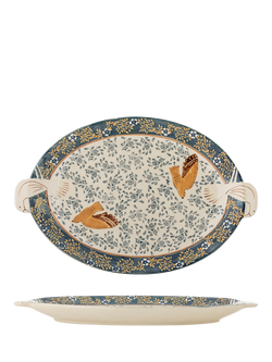 Bloomingville Hezha Bird Stoneware Serving Tray, Blue, Blue
