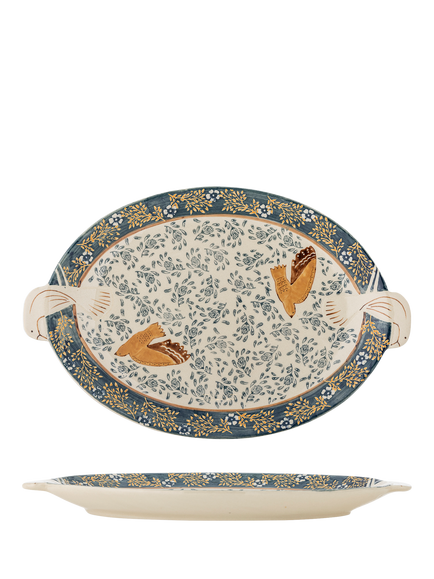Bloomingville Hezha Bird Stoneware Serving Tray, Blue, Blue