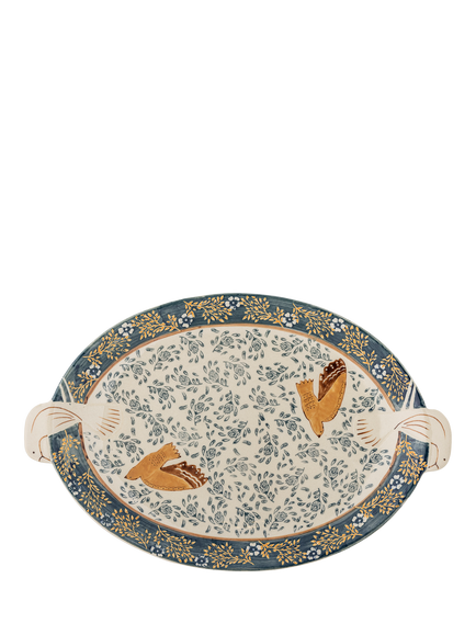 Bloomingville Hezha Bird Stoneware Serving Tray, Blue - view 2, Blue