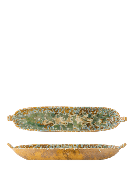 Bloomingville Milani Reactive Glaze Stoneware Serving Dish, 34cm, Green, Green