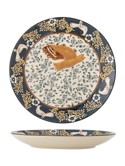 Bloomingville Hezha Bird Stoneware Side Plate, 16cm, Blue, Blue