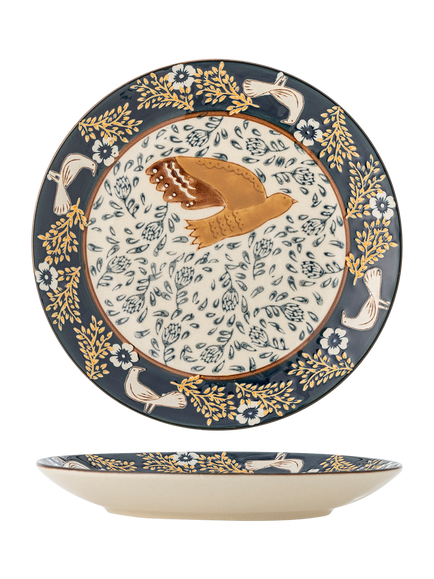 Bloomingville Hezha Bird Stoneware Side Plate, 16cm, Blue, Blue