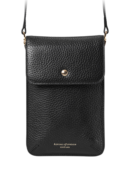 Aspinal of London Duo Phone Leather Crossbody Pouch, Black