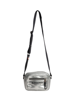 Pre-loved Burberry Metallic Coated Canvas Shoulder Bag, Silver - view 2, Silver