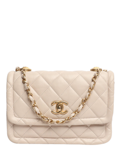 Pre-loved CHANEL 2019 Quilted Lambskin Flap Bag, Cream, Cream