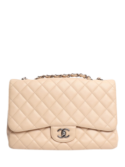 Pre-loved CHANEL 2009 Caviar Jumbo Classic Single Flap Bag, Cream, Cream