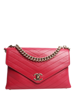 Pre-loved CHANEL 2018 Lambskin Chevron Flap Bag, Red, Red