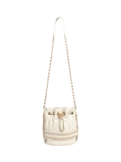 Pre-loved CHANEL 2019 Lambskin Quilted Bucket Bag, White - view 2, White