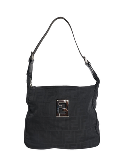 Pre-loved Fendi Vintage Zucca Shoulder Silver Hardware Bag, Black, Black