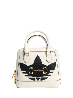 Pre-loved GUCCI Horsebit 1955 Shoulder Bag, White/Black, White/Black