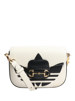 Pre-loved GUCCI Horsebit 1955 Shoulder Bag, White/Black, White/Black