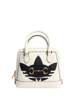 Pre-loved GUCCI Horsebit 1955 Shoulder Bag, White/Black, White/Black