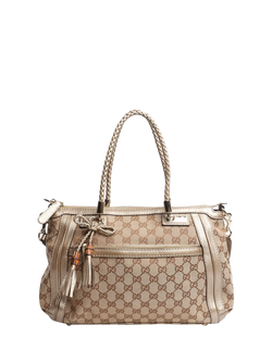 Pre-loved GUCCI Bronze Bella Ribbon Tassel Tote Bag, Brown, Brown