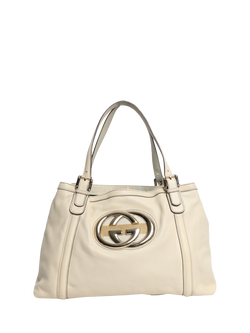 Pre-loved GUCCI Interlocking G Leather Tote Bag, Cream, Cream