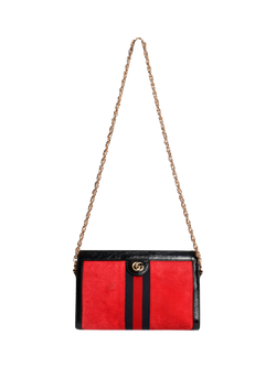 Pre-loved GUCCI Ophidia Suede Chain Shoulder Bag, Red/Black, Red/Black