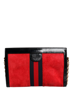 Pre-loved GUCCI Ophidia Suede Chain Shoulder Bag, Red/Black - view 2, Red/Black