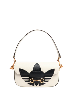 Pre-loved GUCCI x adidas Originals Horsebit Leather Crossbody Bag, White/Black, White/Black