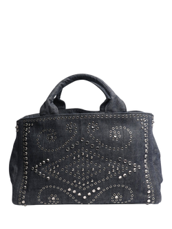Pre-loved Prada Indigo Denim Bejewelled 2-Way Tote Bag, Blue, Blue