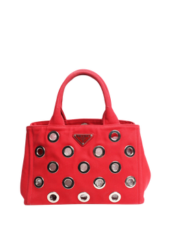 Pre-loved Prada Red Canvas Eyelet 2-Way Tote Bag, Red, Red
