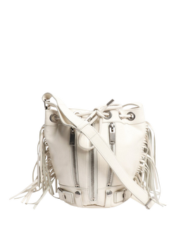 Pre-loved SAINT LAURENT Rider Fringed Leather Bucket Bag, White, White