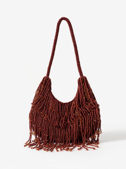 Mint Velvet Beaded Shoulder Bag, Brown Multi Brown, Brown Multi Brown