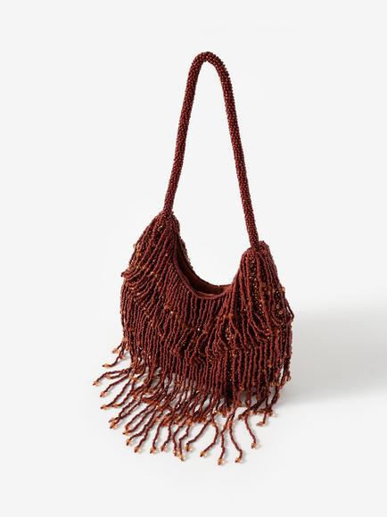Mint Velvet Beaded Shoulder Bag, Brown Multi Brown - view 2, Brown Multi Brown