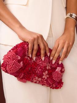 Mint Velvet Beaded Clutch Bag, Pink Multi Pink - view 2, Pink Multi Pink