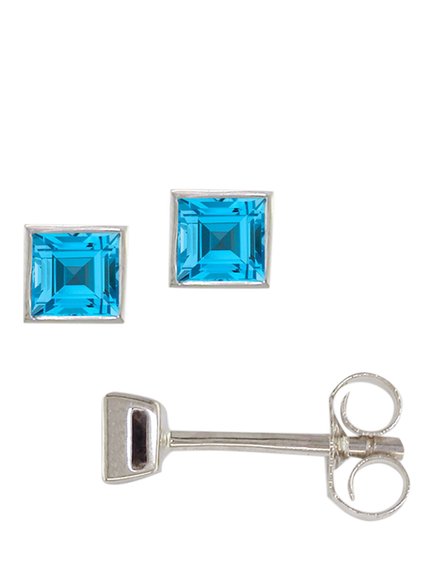 E.W Adams 9ct White Gold 3mm Square Topaz Stud Earrings, Blue, Blue