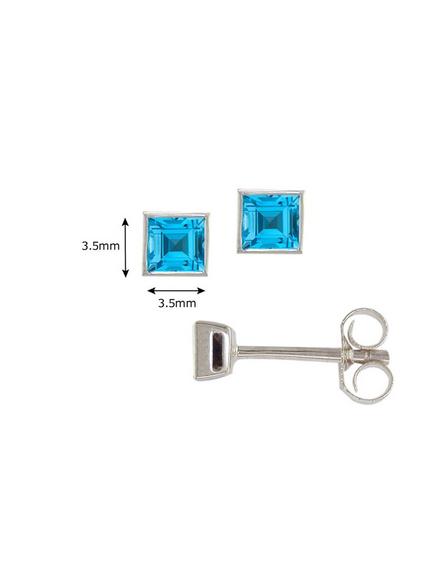 E.W Adams 9ct White Gold 3mm Square Topaz Stud Earrings, Blue - view 2, Blue