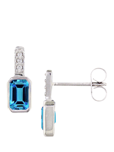 E.W Adams 9ct White Gold Diamond and Blue Topaz Stud Earrings, Silver/Blue