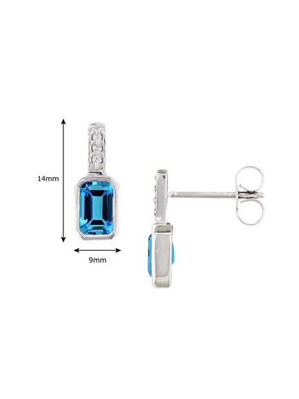 E.W Adams 9ct White Gold Diamond and Blue Topaz Stud Earrings - view 2, Silver/Blue