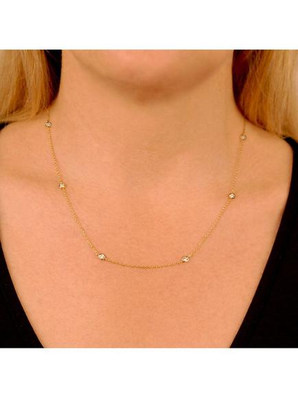 E.W Adams 18ct Yellow Gold Diamond Station Necklace - view 2, Gold