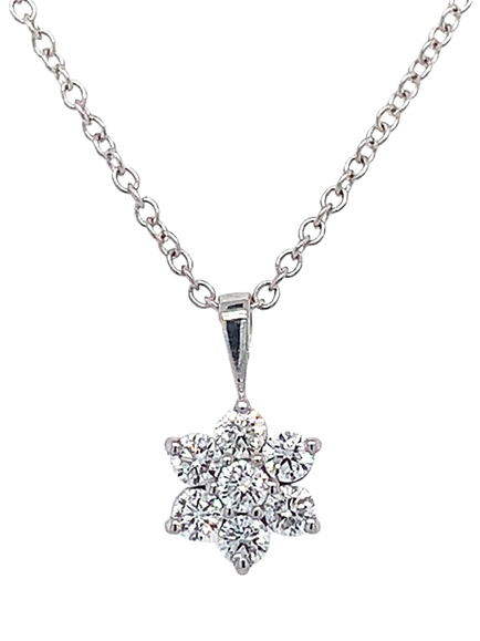 E.W Adams 18ct White Gold Diamond Cluster Pendant Necklace, Silver