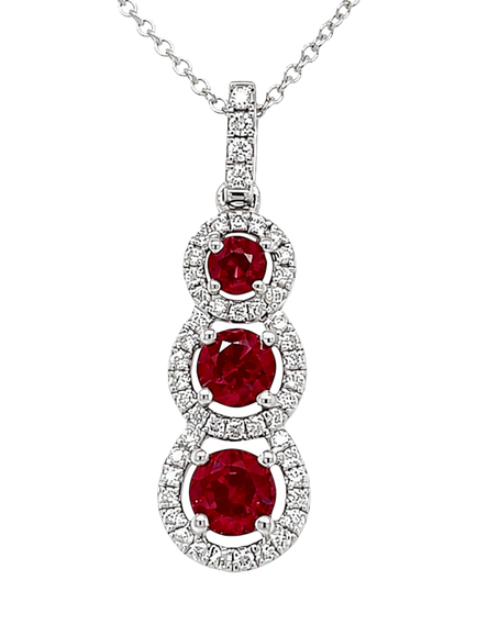 E.W Adams 18ct White Gold Diamond and Ruby Pendant Necklace, Silver/Red
